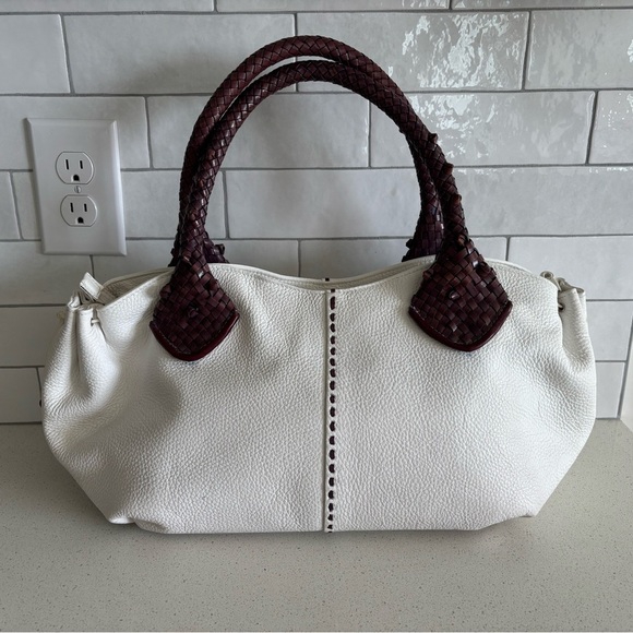 Paolo Masi Italian Leather Genuine Leather Cream Boho Satchel Brown Woven Straps - Picture 1 of 12